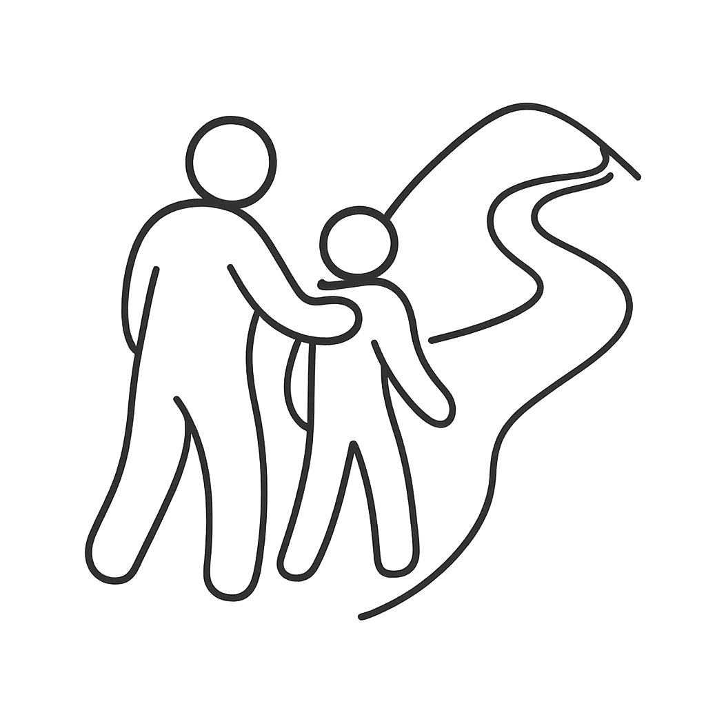 Drawing of two people holding a flag